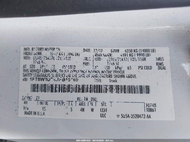 1FT8W3DT9JEB15160 Ford F-350