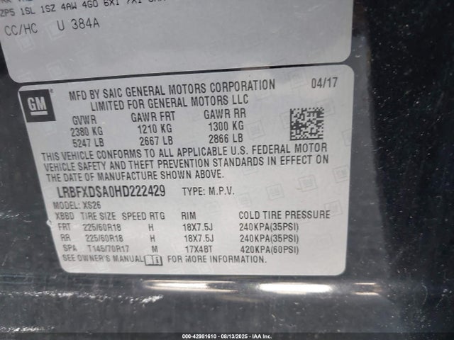 Buick lcv -sidi: spark ignited direct injection, vvt: variable valve timing, e85 max, e0-e100, alum, dcvcp 2017 LRBFXDSA0HD222429 Image 9