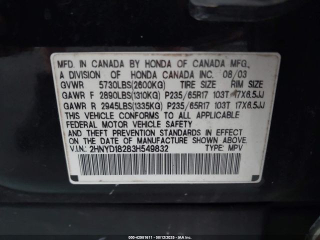 2003 ACURA MDX 2HNYD18283H549832 Photo 8