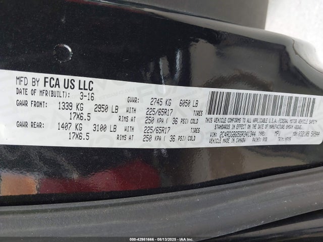 2C4RDGBG5GR341344 Dodge 2016