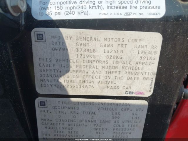 1995 CHEVROLET CORVETTE 1G1YY22P7S5114626 Photo 8