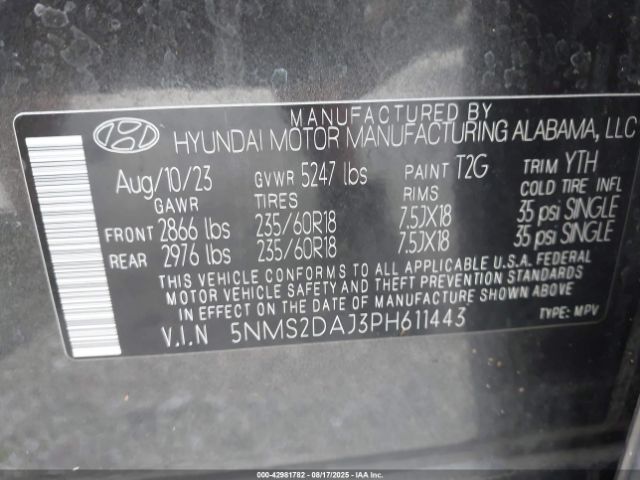 2023 HYUNDAI SANTA FE 5NMS2DAJ3PH611443 Photo 8