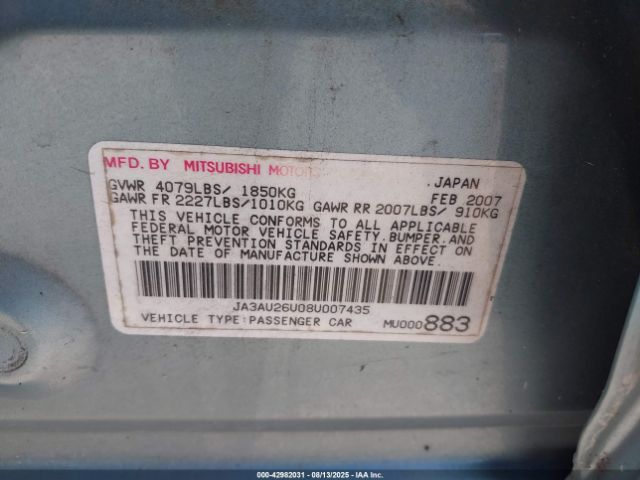 2008 MITSUBISHI LANCER JA3AU26U08U007435 Photo 8
