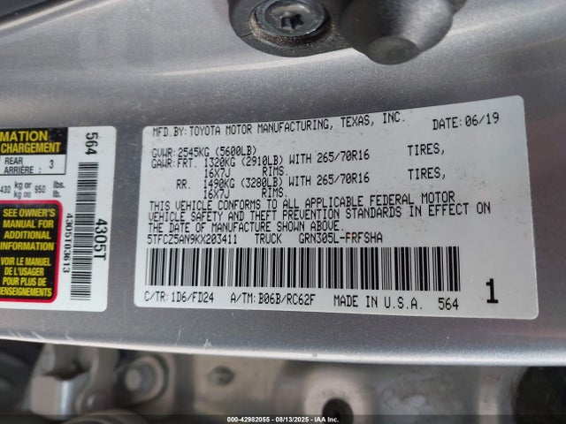 5TFCZ5AN9KX203411 Toyota 2gr-fks