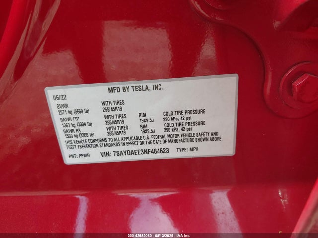 2022 TESLA MODEL Y 7SAYGAEE3NF484623 Photo 8