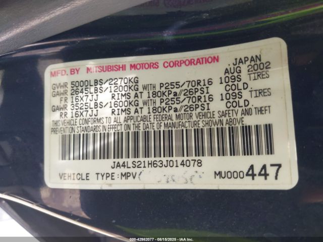 2003 MITSUBISHI MONTERO SPORT JA4LS21H63J014078 Photo 8