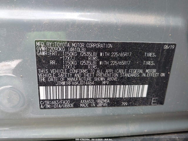 JTMW1RFV6KJ014464 Toyota a25a-fks