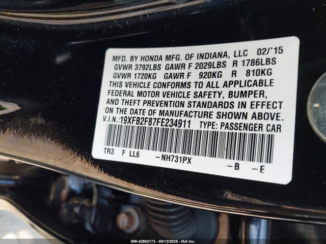 Honda r18z1 2015 19XFB2F87FE234911 Image 9