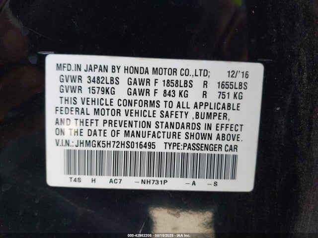 Honda l15b1/l15b3 2017 JHMGK5H72HS016495 Image 9