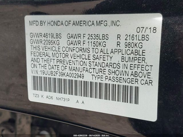 2019 ACURA TLX 19UUB2F39KA002949 Photo 8