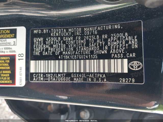 4T1BK1EB7GU241135 Toyota 2gr-fe