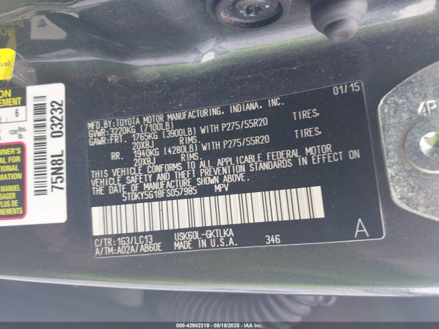 5TDKY5G18FS057985 Toyota 3ur-fe
