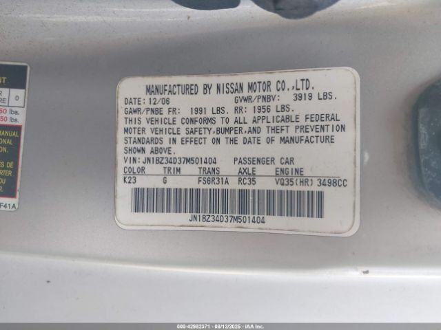 2007 NISSAN 350Z JN1BZ34D37M501404 Photo 8