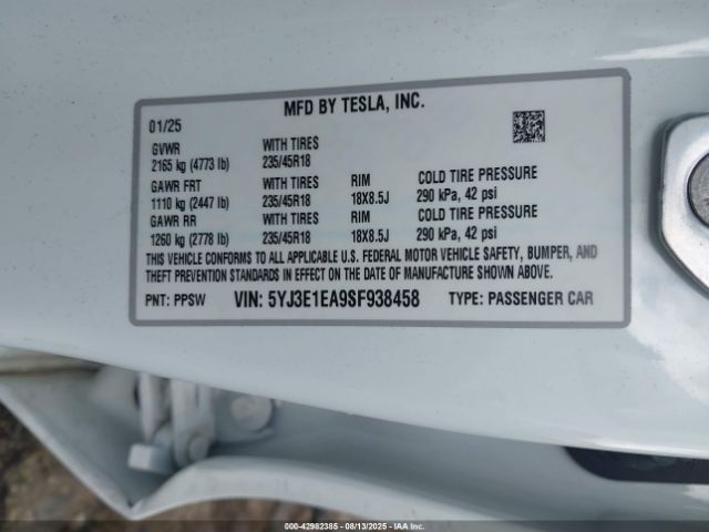 2025 TESLA MODEL 3 5YJ3E1EA9SF938458 Photo 8