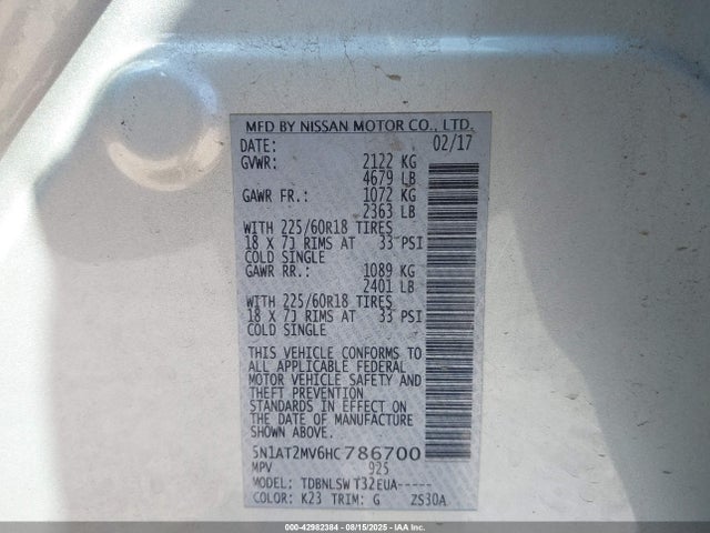 5N1AT2MV6HC786700 Nissan 2017
