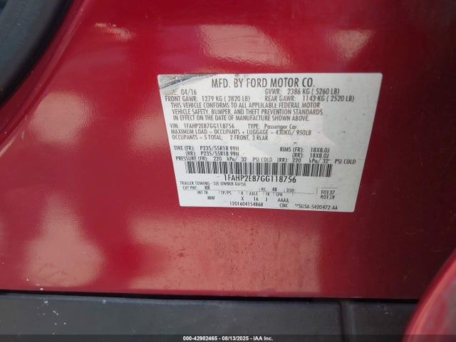 1FAHP2E87GG118756 Ford 2016