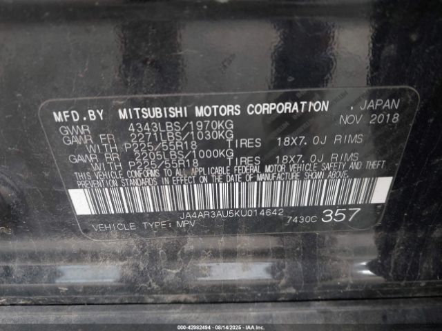 2019 MITSUBISHI OUTLANDER SPORT JA4AR3AU5KU014642 Photo 8