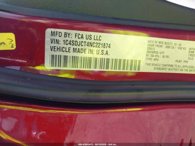 2022 DODGE DURANGO 1C4SDJCT4NC221874 Photo 8