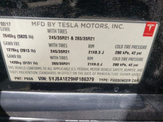 2017 TESLA MODEL S 5YJSA1E29HF186379 Photo 8