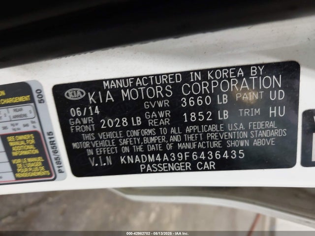 KIA dohc gamma 2015 KNADM4A39F6436435 Image 9