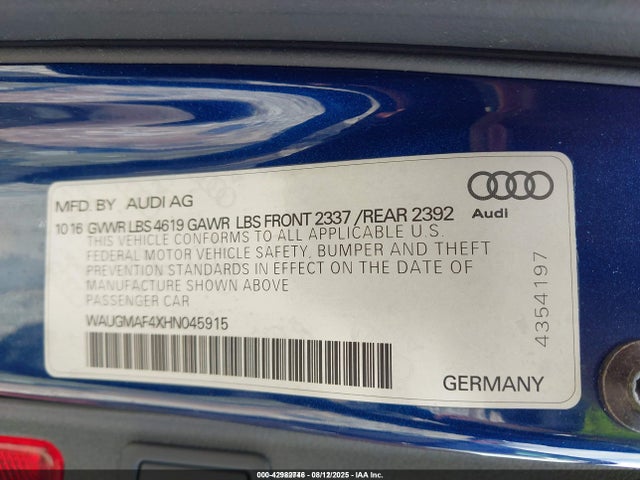 2017 AUDI A4 WAUGMAF4XHN045915 Photo 8