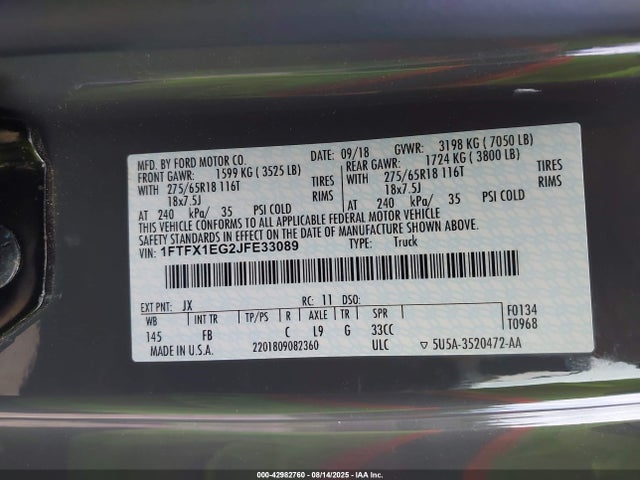 Ford 3.5l gtdi 2018 1FTFX1EG2JFE33089 Image 9