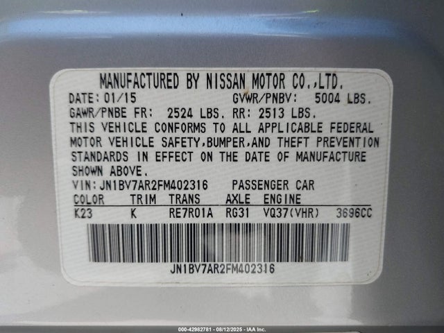 Infiniti Q50 2015 JN1BV7AR2FM402316 Image 9