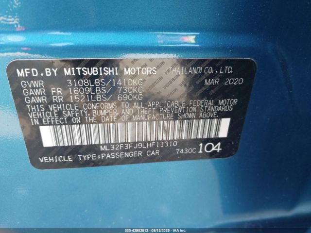 2020 MITSUBISHI MIRAGE G4 ML32F3FJ9LHF11310 Photo 8