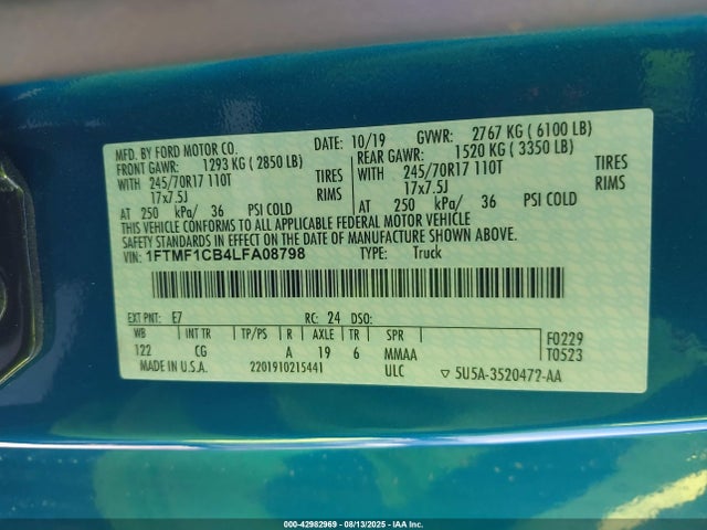Ford 3.3l tivct 2020 1FTMF1CB4LFA08798 Image 9