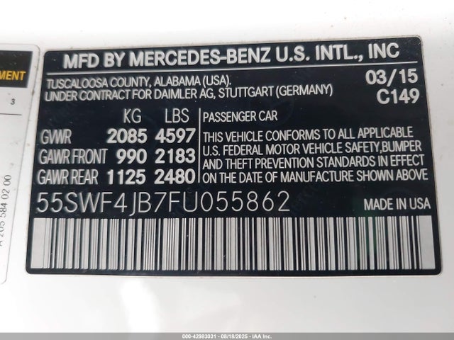 55SWF4JB7FU055862 Mercedes-Benz 2015