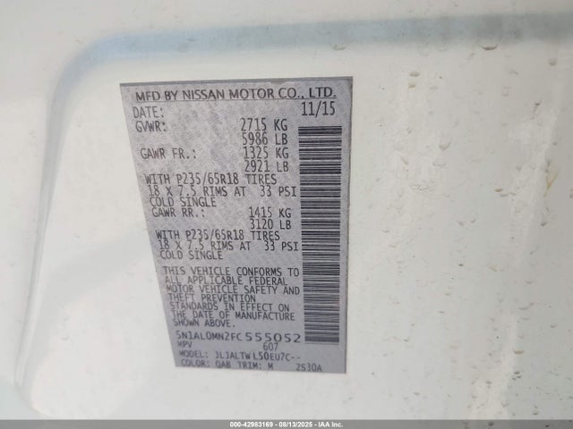 Infiniti QX60 2015 5N1AL0MN2FC555052 Image 9