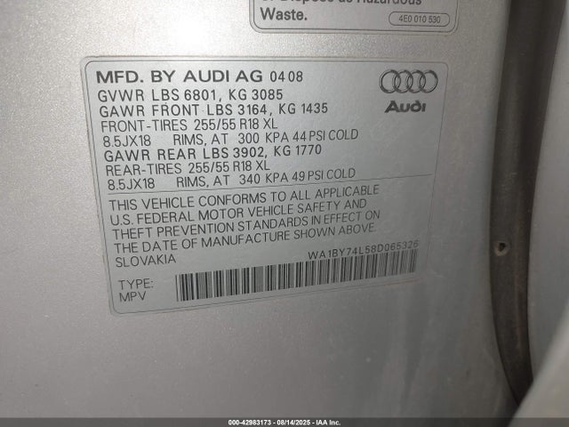 2008 AUDI Q7 WA1BY74L58D065326 Photo 8