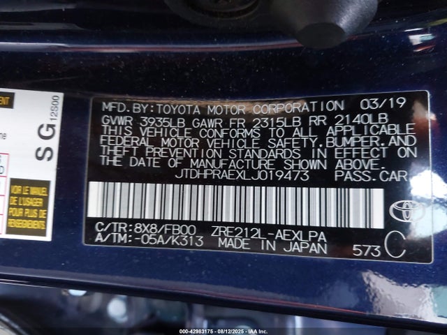 JTDHPRAEXLJ019473 Toyota 2zr-fae