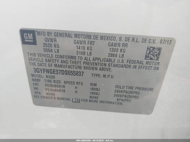 2013 CADILLAC SRX 3GYFNGE37DS655837 Photo 8