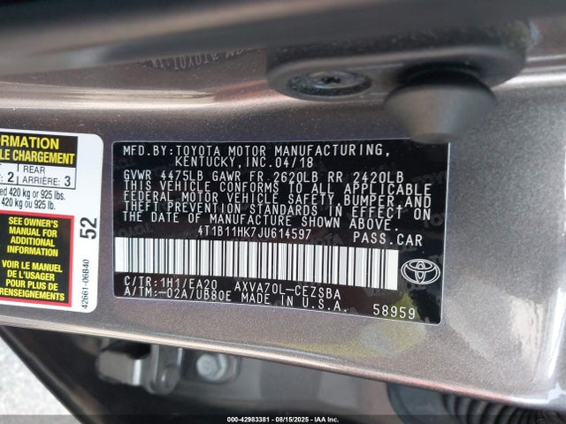 4T1B11HK7JU614597 Toyota a25a-fks
