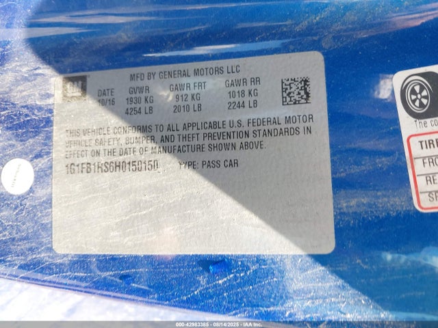 1G1FB1RS6H0150150 Chevrolet lgx - di: direct injection, vvt: variable valve timing, alum, gen 2