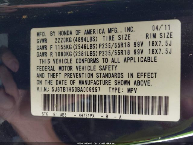 2011 ACURA RDX 5J8TB1H50BA006957 Photo 8