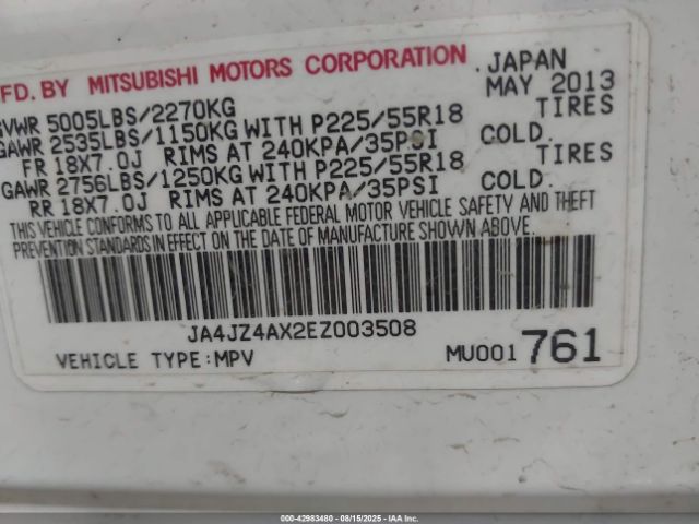 2014 MITSUBISHI OUTLANDER JA4JZ4AX2EZ003508 Photo 8