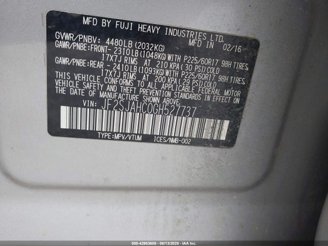 JF2SJAHC0GH527737 Subaru naturally aspirated u5