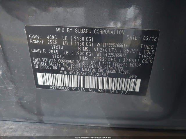 Subaru OUTBACK 2. 2018 4S4BSAFC0J3335555 Image 23