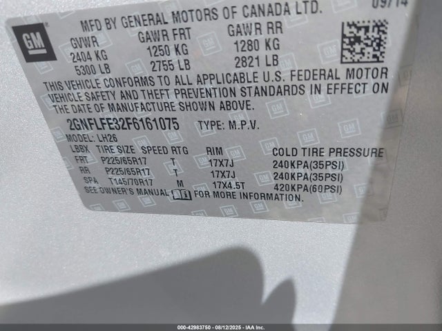 Chevrolet lfx - sidi, vvt, e85 max, alum 2015 2GNFLFE32F6161075 Image 9