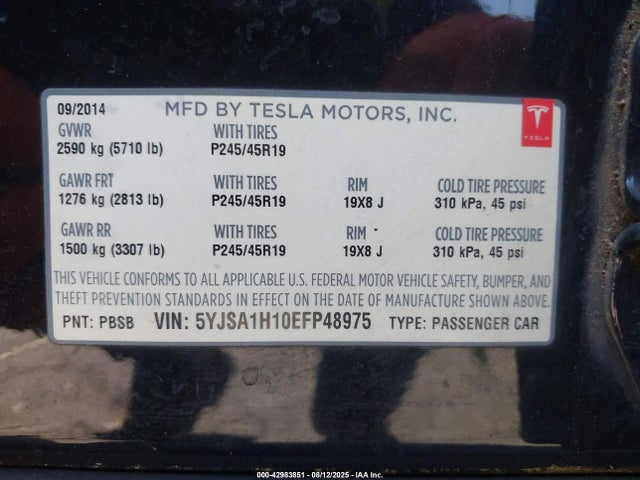 2014 TESLA MODEL S 5YJSA1H10EFP48975 Photo 8