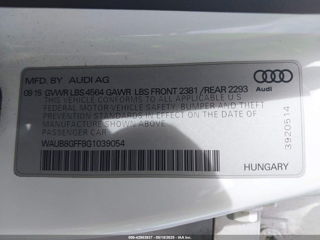 2016 AUDI A3 WAUB8GFF8G1039054 Photo 8