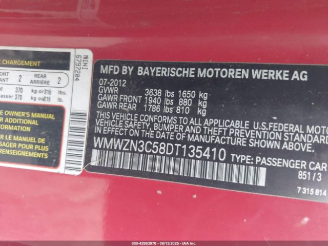 2013 MINI CONVERTIBLE WMWZN3C58DT135410 Photo 8