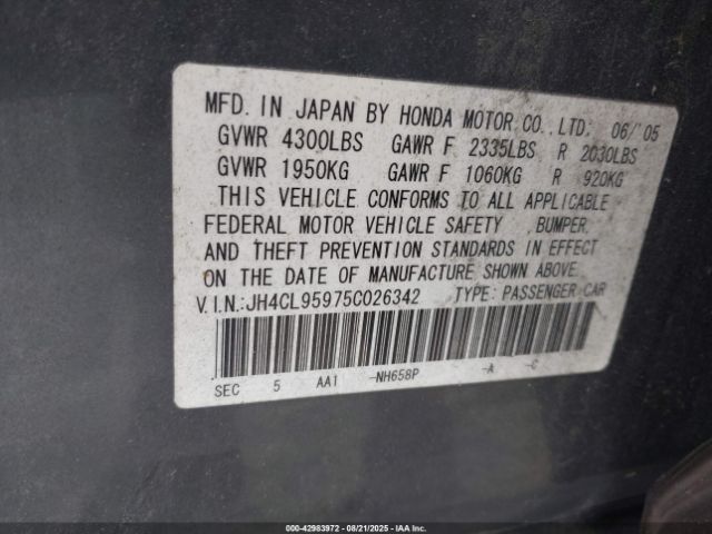 2005 ACURA TSX JH4CL95975C026342 Photo 8