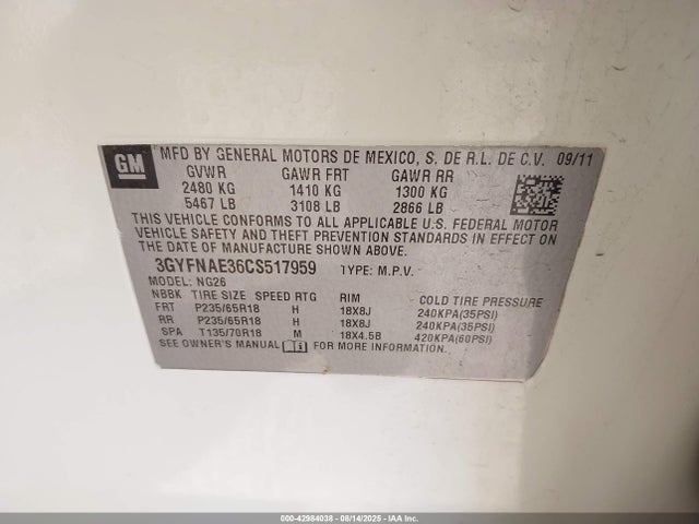 2012 CADILLAC SRX 3GYFNAE36CS517959 Photo 8