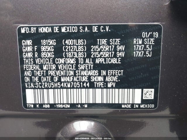 3CZRU5H54KM705144 Honda r18z9