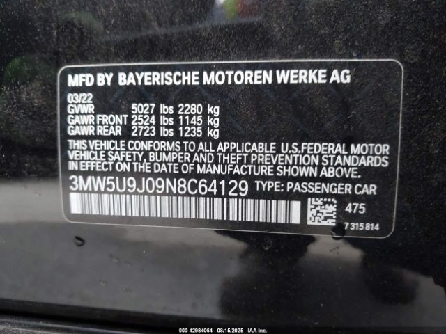 2022 BMW 3 SERIES 3MW5U9J09N8C64129 Photo 8