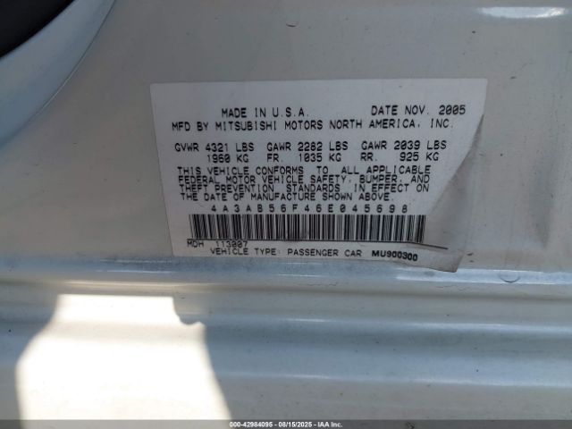 2006 MITSUBISHI GALANT 4A3AB56F46E045698 Photo 8