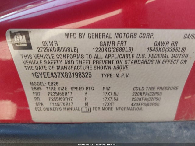 2008 CADILLAC SRX 1GYEE437X80198325 Photo 8